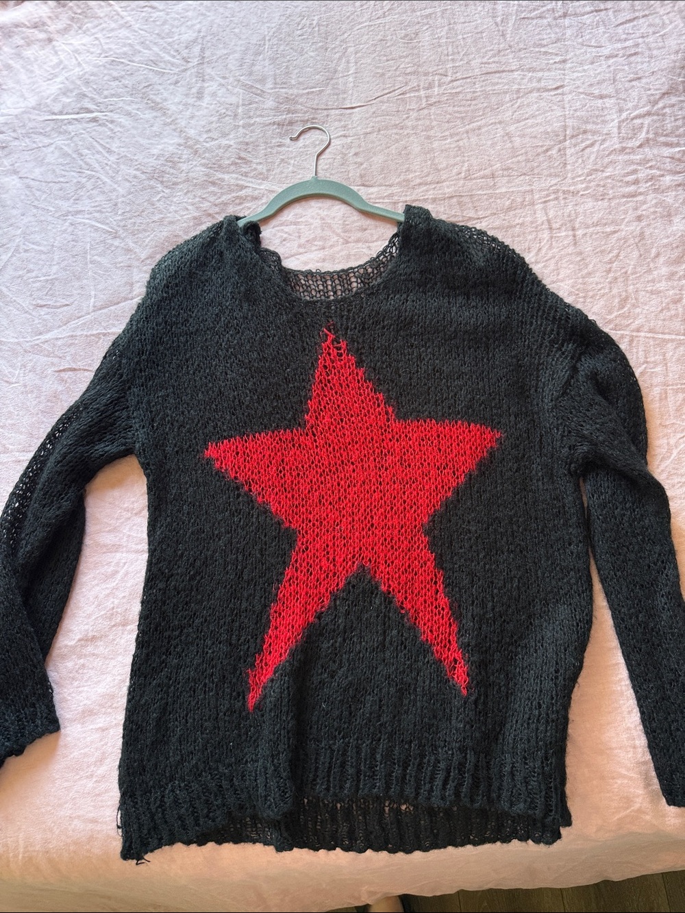Black Knit Sweater with Red Star